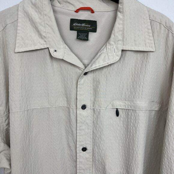 Eddie Bauer Shirt Mens Short Sleeve Button Fishing Hiking Zipper Pocket Large - Picture 2 of 12